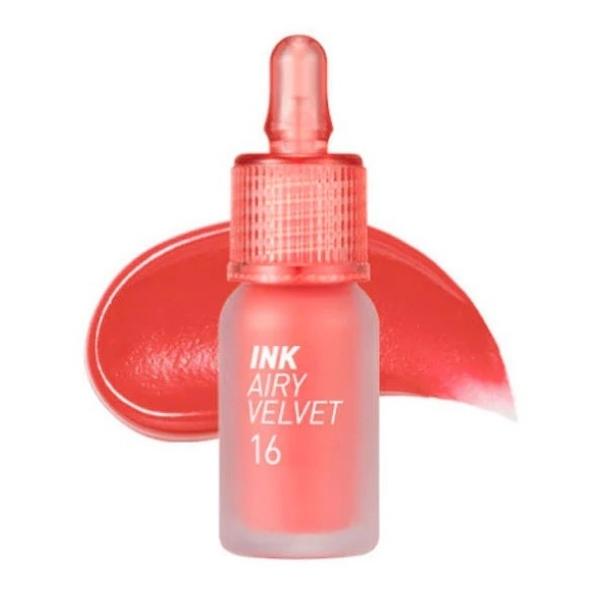 Peripera Airy Velvet, 4g, Ruj lichid semimat - 16 Favorite Orange Pink