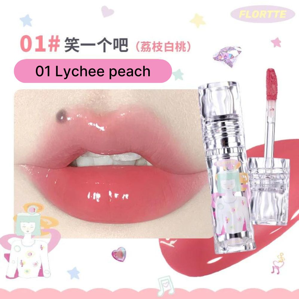 Flortte Limited Edition Lip Gloss Wackky Collection, 2.6g - 01 Lychee Peach