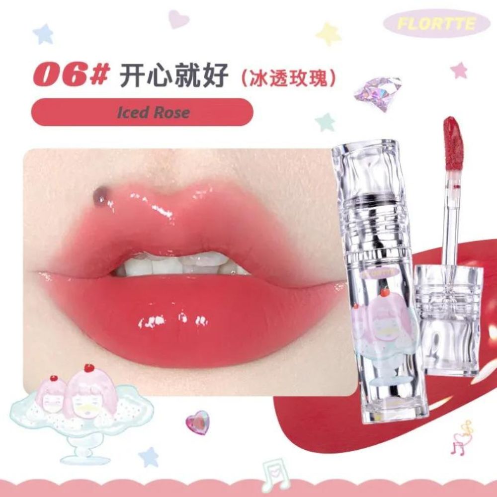 Flortte Limited Edition Lip Gloss Wackky Collection, 2.6g - 06 Iced Rose